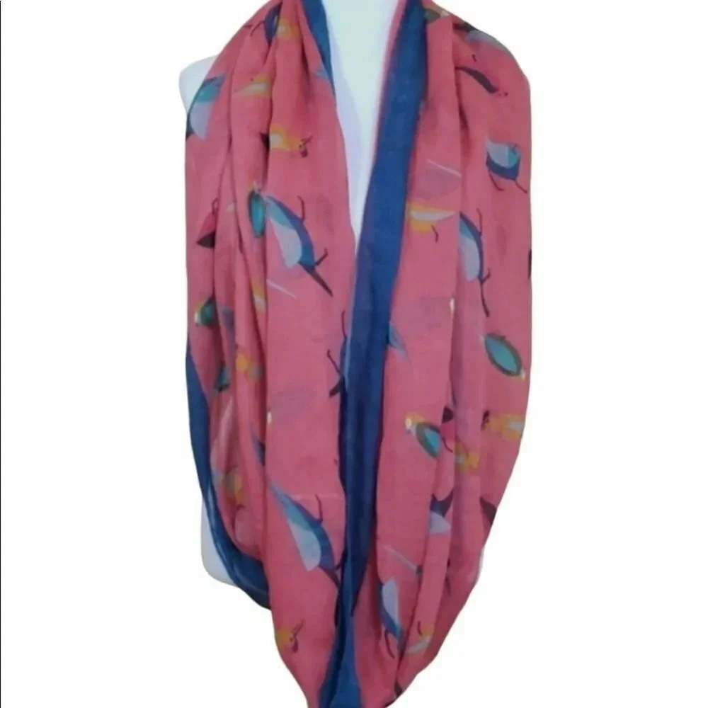 Bird lovers eternity scarf in red & blue